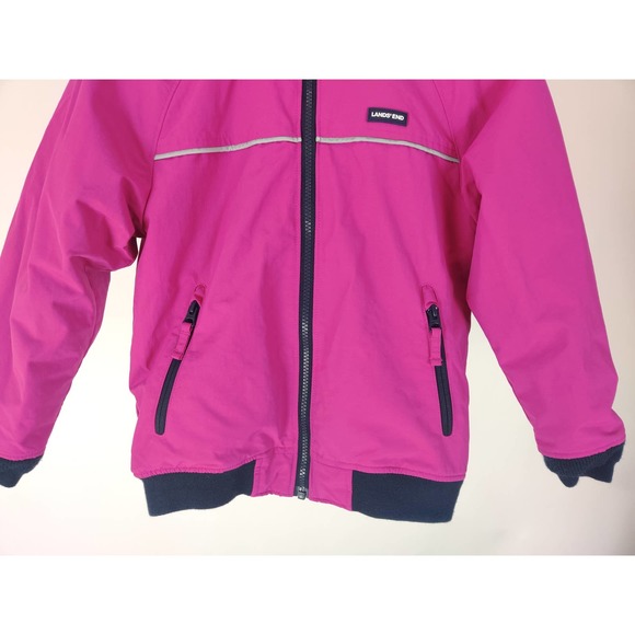 (V) Lands' End kids girl jacket winter puffy warm winter fuchsia sz S (8) - Picture 9 of 12